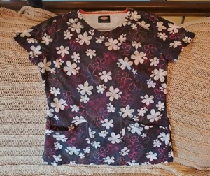 Dickies Womens Floral Top Scrubs  sz Small Medical Black Pink White 93643 - Picture 1 of 8