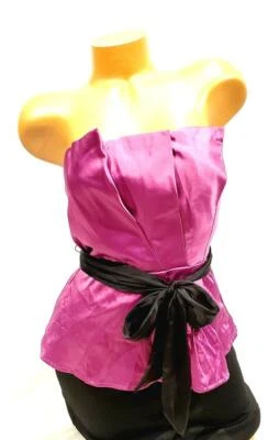 Nuevo Top Bustier 2b Bebe Púrpura Satinado Plisado con Faja - Talla S - Nuevo con Etiquetas Foto 1 de 4