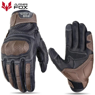 Gants de moto en cuir pu marron vintage pour hommes,  écran tactile, motocross. - Photo 1/4