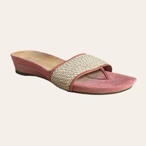 Clarks Artisan Mauve Woven Lurex Slip On Thong Sandals Size 8.5 - Picture 1 of 10