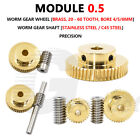 Mod 0.5 Worm Gear Wheel Brass 20-60 Tooth Worm Shaft Steel C45 / Stainless Steel