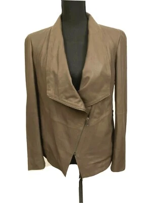 Chaqueta de Cuero Real BB Dakota Cortina Frontal Mediana Ligera Suave Marrón $350 NUEVA Foto 1 de 4