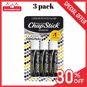 (NEW) ChapStick Classic Original Lip Balm Tubes, Lip Care - 0.15 Oz (Pack of 3) - Picture 1 of 24