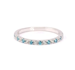 2MM Natural Blue Topaz Half Eternity Band 925 Sterling Silver Stackable Ring - Picture 1 of 6