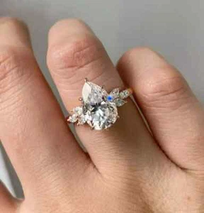 3.80 CT Pear Cut Moissanite Hidden Halo Engagement Ring 14k Yellow Gold Plated - Picture 1 of 5