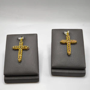 14K gold reversible Thai Styled cross charm (Rubies and sapphires) - Picture 1 of 8