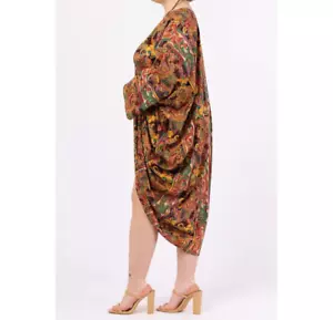 VTG Art-to-Wear FAD One Size Funky Rayon Tunic Dress Batwing Sleeve Caftan BOHO - Picture 1 of 13