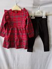 Girls Red Checkered Dress & Leggings Set Outfit 12-18 Months Cotton Warm SoulCal