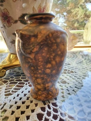 Vintage Antique Asian Embossed Dragon Mottled Brown Matte Glaze Pottery Vase - Image 1 of 4