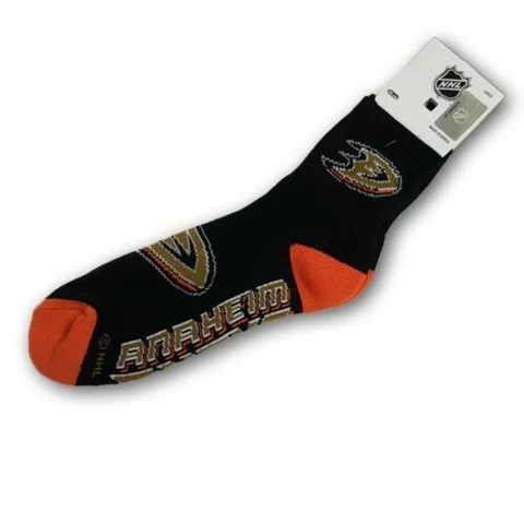 Anaheim Ducks Hockey Black & Orange Logo on Foot Deuce Quarter Sock Cover