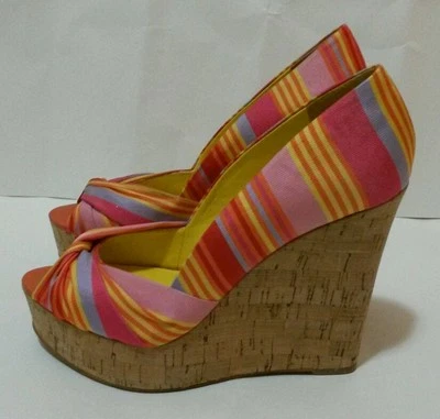 Nine West Shoes Chillpill Platform Wedge Sandals Beach Stripe Pink Multi Sz 9M - Image 1 of 4