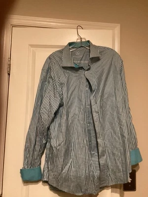 Bugatchi Uomo Shirt Mens XL Teal/Aqua Print EUC - Image 1 of 3