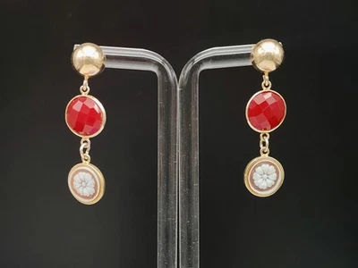 Ohrringe Damen Cameo Hängend Silber 925 Vergoldet Italienisch - Bild 1 von 4