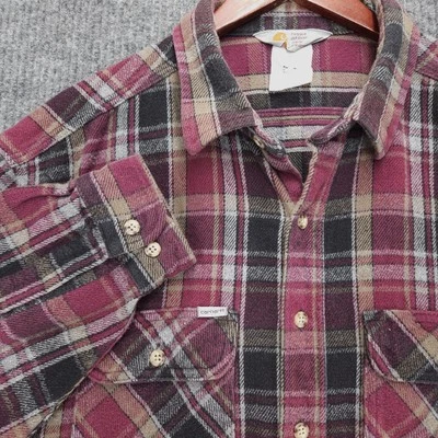 Camisa vintage Carhartt de franela pesada con botones para hombre XL púrpura a cuadros EE. UU. Foto 1 de 4