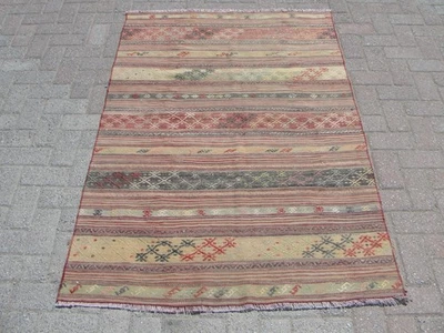 4x6 ft  Medium Small area kilim rugs  - Striped carpet rugs for living room - Image 1 of 4