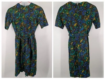 Vestido Vintage Años 40 50 Tejido Floral Abstracto Arte Cinturón XS Pequeño EE. UU. MCM Antiguo Foto 1 de 4