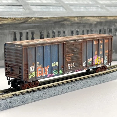 Fox Valley N Scale Boston Maine PS 4355 Boxcar Custom Weathered Graffiti 79066 - Image 1 of 4