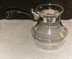Vintage Early Pyrex Small Carafe Pitcher 3½" Tall Black Celluloid Handle Deco - Picture 1 of 5