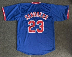 Ryne Sandberg Signed Blue Custom Chicago Cubs Jersey HOF INSCRIP JSA WITNESS COA - Picture 1 of 2