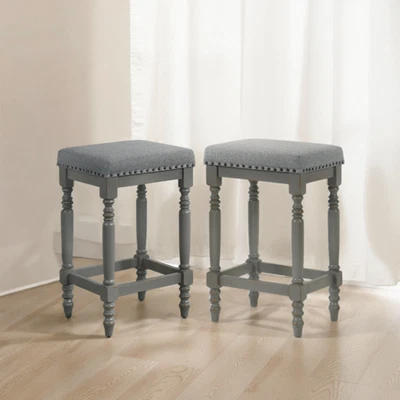 26in Farmhouse Barstools with Padded Seat Nailhead Trim - Image 1 of 4