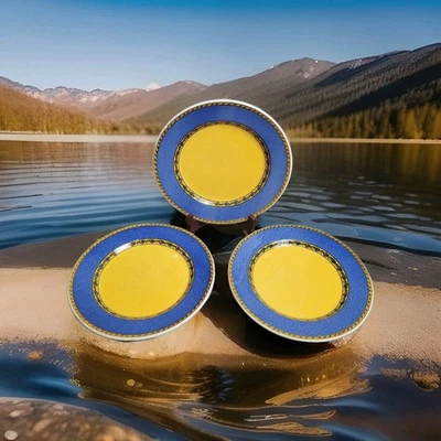 Juego de 3 platos de cena Furio Home 10" azul amarillo hecho en Italia arte de desplazamiento Foto 1 de 4