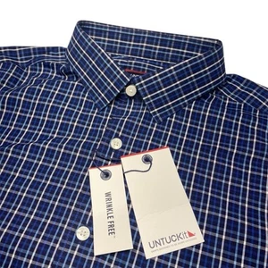 UNTUCKit Armstrong WF Size Medium Slim Fit 100% Cotton Blue Plaid Wrinkle Free - Picture 1 of 11