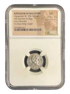Kingdom Of Macedon Alexander III AR Drachm NGC MS 4/5 Ancient Silver Coin - Picture 1 of 4