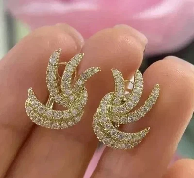 2Ct Round Cut Lab-Created Diamond Women's Hoop Earrings 14k Yellow Gold Plated - Image 1 of 3