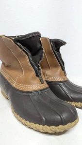 LL Bean Women's Brown Leather Fleece Lined Front Zip Insulated Duck Boots Sz 7M - Picture 1 of 10