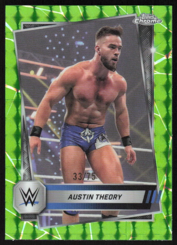 2025 Topps Chrome WWE Neon Green Geometric Refractor #130 Austin Theory /75 - Image 1 of 2