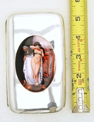 Английская коробка для сигар из чистого серебра с эмалью камео портрет дата отметка 1893 - Изображение 1 из 4