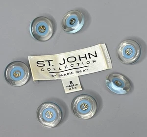 ST JOHN By Marie Gray Knits Blue Enamel & Gold Logo Replacement Buttons  7 Pcs - Picture 1 of 7