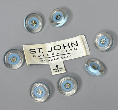 ST JOHN By Marie Gray Knits Blue Enamel & Gold Logo Replacement Buttons  7 Pcs - Image 1 of 4