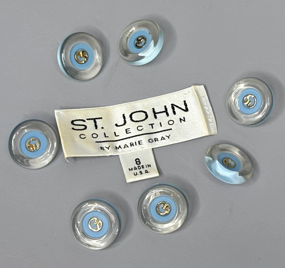 ST JOHN By Marie Gray Knits Blue Enamel & Gold Logo Replacement Buttons  7 Pcs - Image 1 of 4