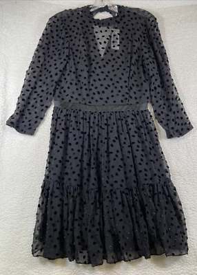 Vestido forrado de mistura de seda preto ponto veludo Rebecca Taylor LS novo com etiquetas US$ 495, tamanho 6 - Imagem 1 de 4