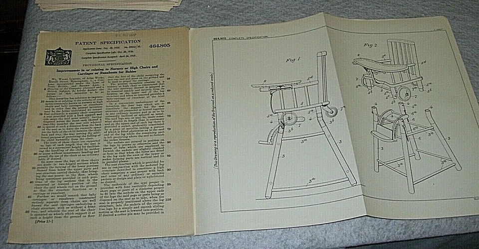 NURSERY OR HIGH CHAIRS & BABY CARRIAGES PATENT WALES LTD BIRMINGHAM 1935 - Image 1 of 1