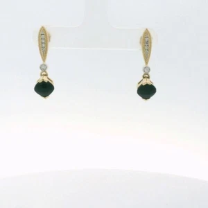 14k Yellow Gold Red Stone Diamond Dangle Earrings (C31015728) - Picture 1 of 4