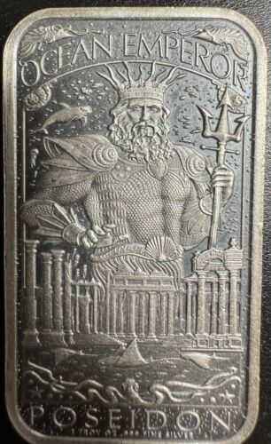 Bar d'argent antique Lost City of Atlantis & Poseidon Ocean Emperor 1 oz