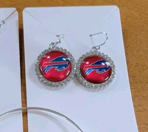 Buffalo Bills Red Round  Rhinestone Earrings Football Jewelry NFL - Picture 1 of 3