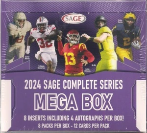 2024 Sage Hit Football Premier Draft Factory Sealed Mega Box 4 Autos+ 92 Rookies