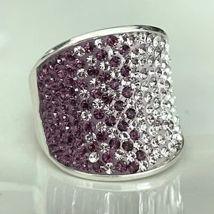 CT Designers Purple Pink White Crystals 925 Sterling Silver Cocktail Ring Size 8 - Picture 1 of 6