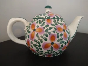 German Floral Flowering Teapot with lid red purple flowers with green ivy - Picture 1 of 4