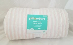 Edredón Pillowfort Cambray Rayas Melocotón y Blanco Completo/Queen Nuevo en Paquete - Imagen 1 de 6