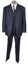 1950s Vintage 3-Piece Suit Hand Tailored Jacket Vest Pants Grey-Blue with Muted