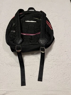 Mochila Betsey Johnson Negra Nylon Calavera Neón Cremallera Tela Rosa Amarillo RARA Foto 1 de 4