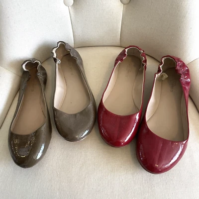 Mossimo Target Ballet Flats Scrunch Heel Lot 2 Pairs Sz 9 Patent Red Taupe Brown - Image 1 of 4