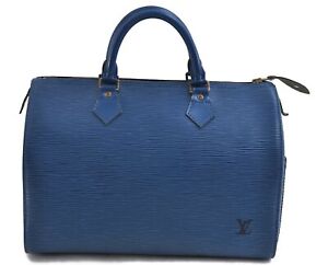 Authentic Louis Vuitton Epi Speedy 30 Hand Bag Blue M43005 LV 0623D