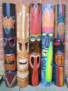 NEW DESIGN Carving Wooden TIKI MASK Large 100 cm Wall Decoration Multicoloured - Picture 1 of 27