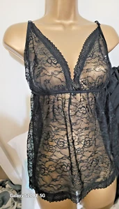 ANN SUMMERS XL BABY DOLL VEST TOP CAMISOLE 20 22 LACY BLACK cami night lingerie - Picture 1 of 9