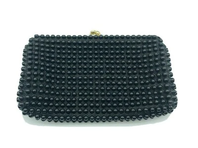 Bolsa de miçangas vintage Grandee com trava Kiss preta década de 1940 boa! (B489) - Imagem 1 de 4